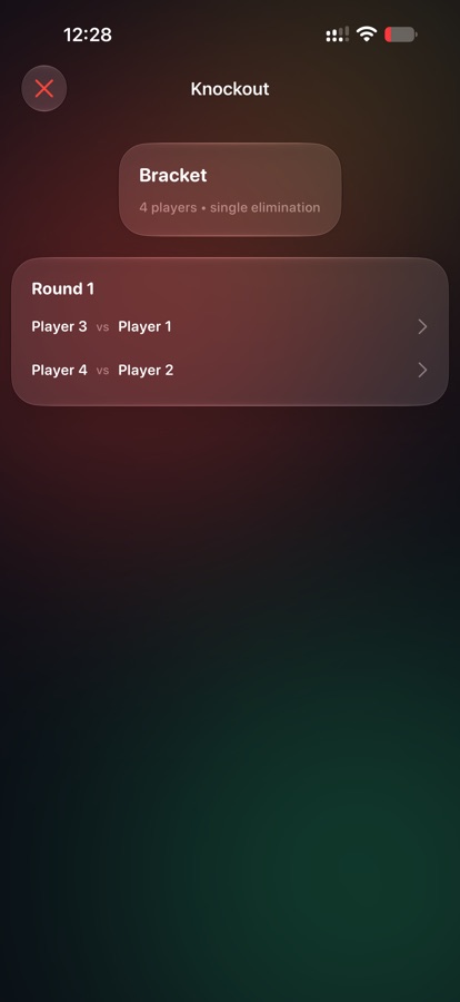 Knockout tournament bracket showing round one matchups