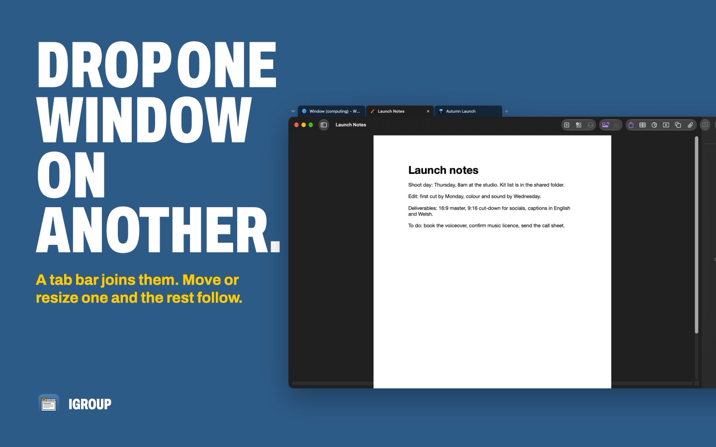 The Pages tab in front in a group with Safari and Keynote