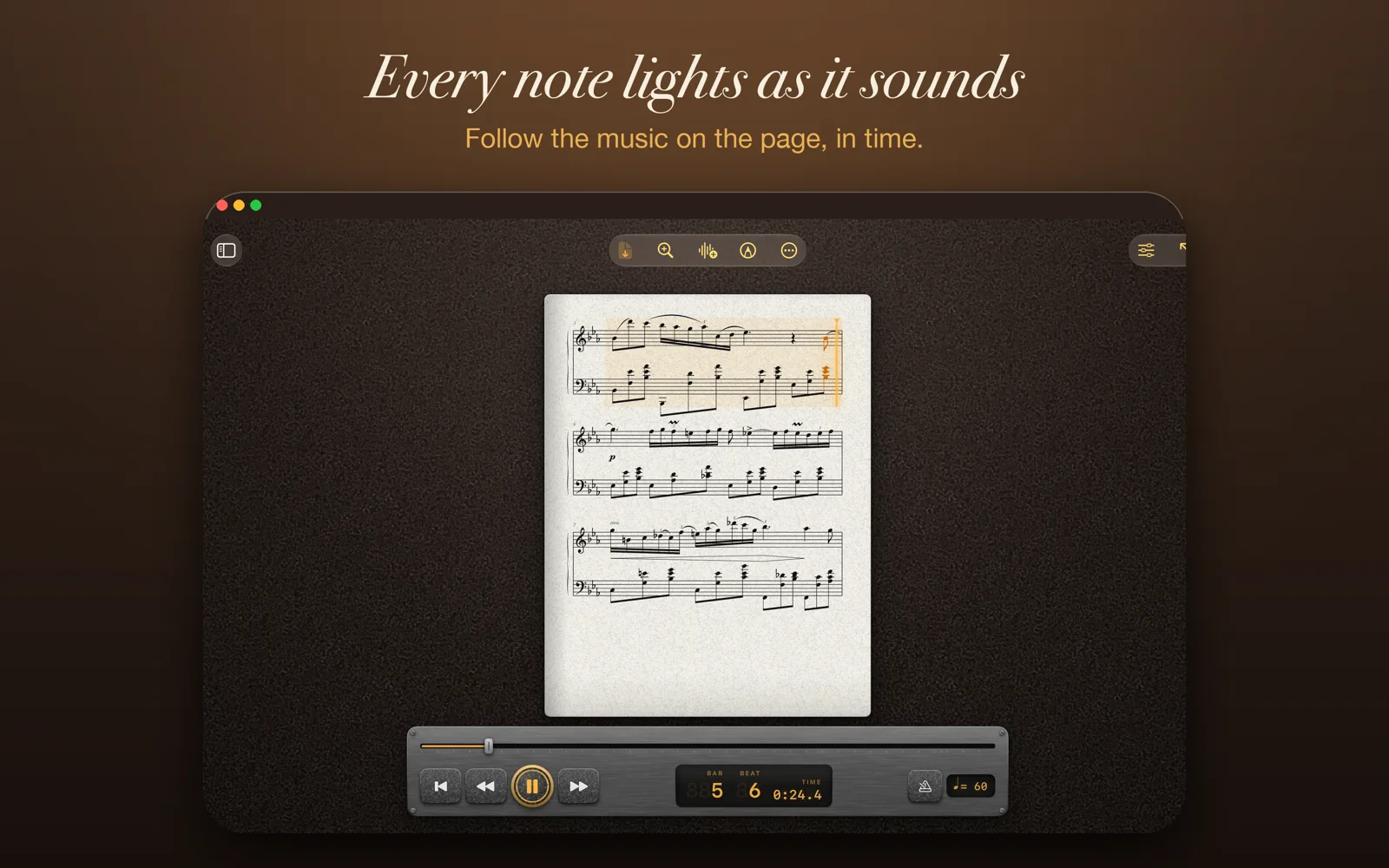 Maestro Pro on a Mac playing Nocturne Op. 9 No. 2.