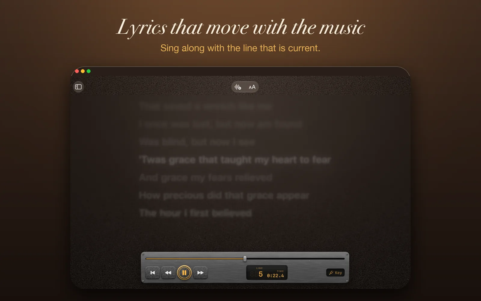 Lyrics on a Mac with the current line in focus.