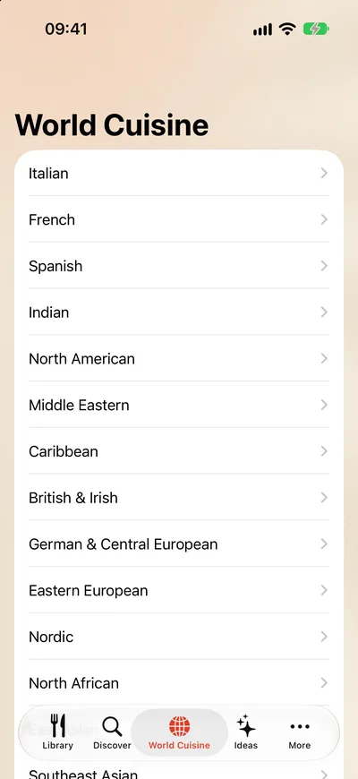 World Cuisine list of cuisines