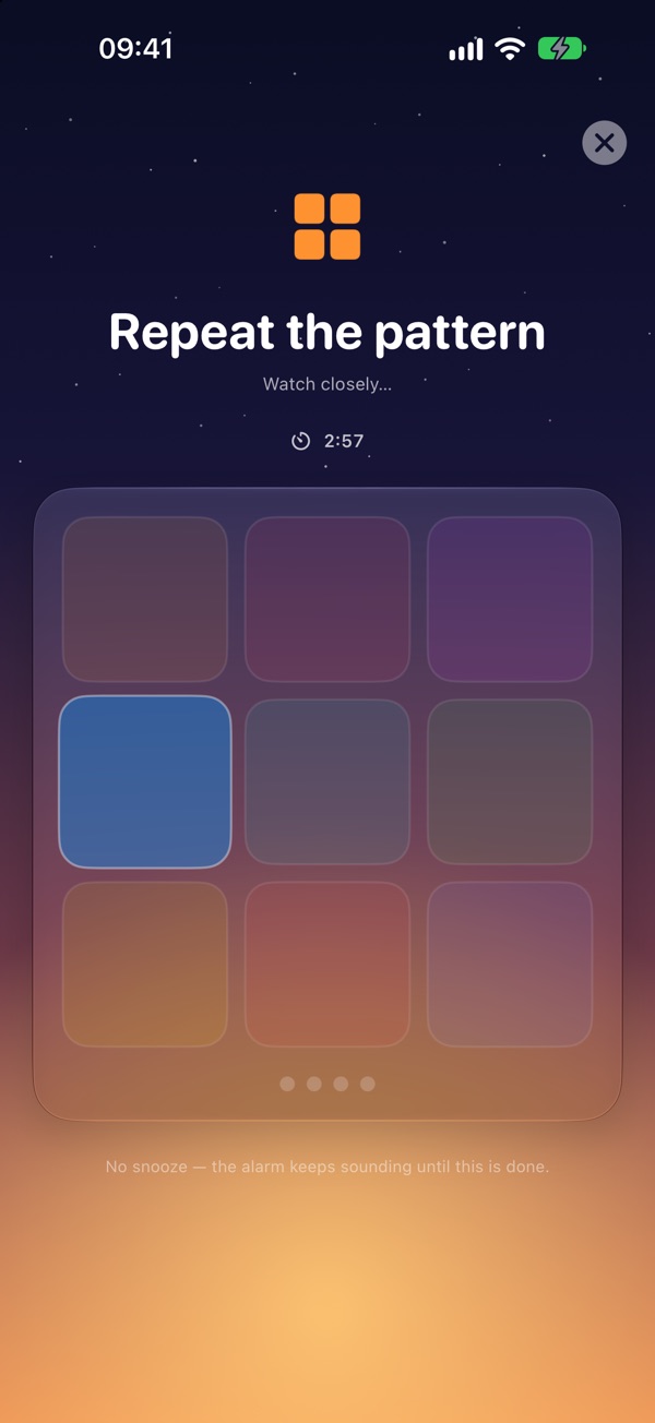 A memory mission lighting up a pattern on a three-by-three grid