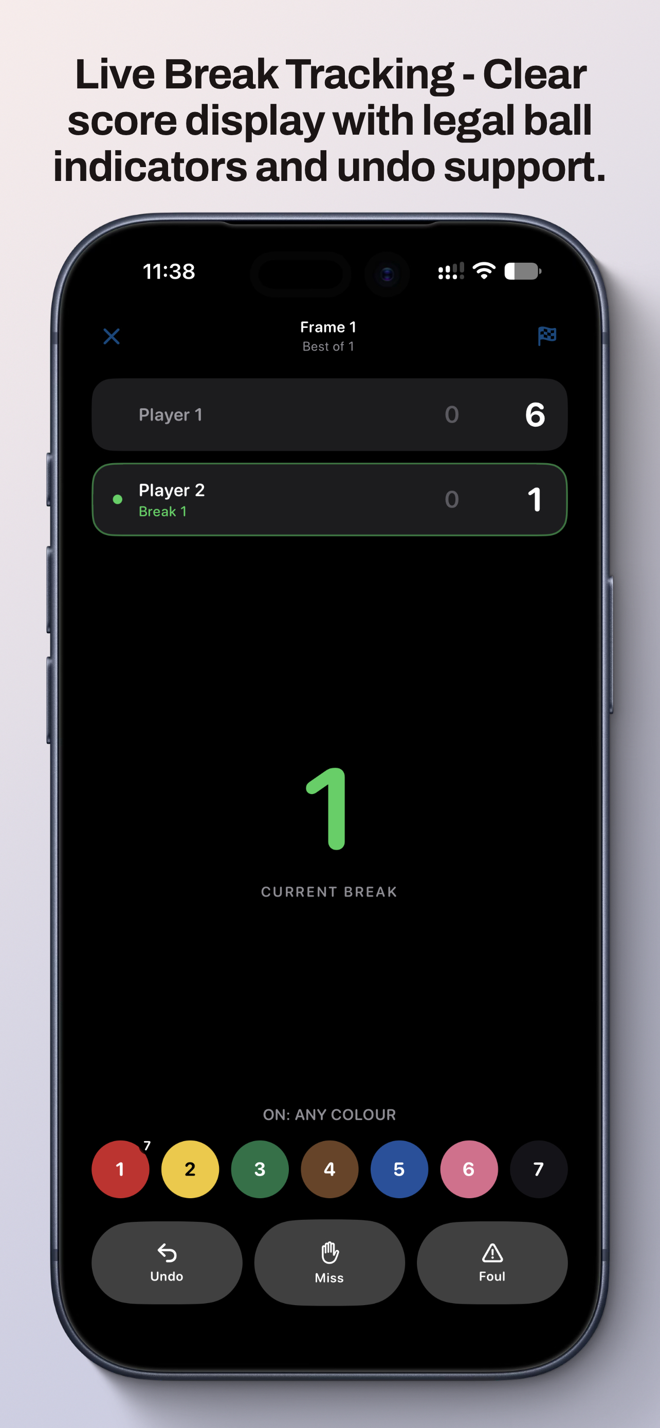 Live scoring screen during active match play