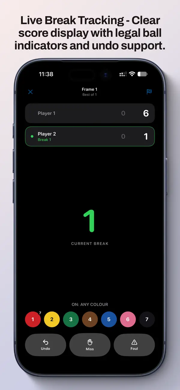 Live scoring screen during active match play