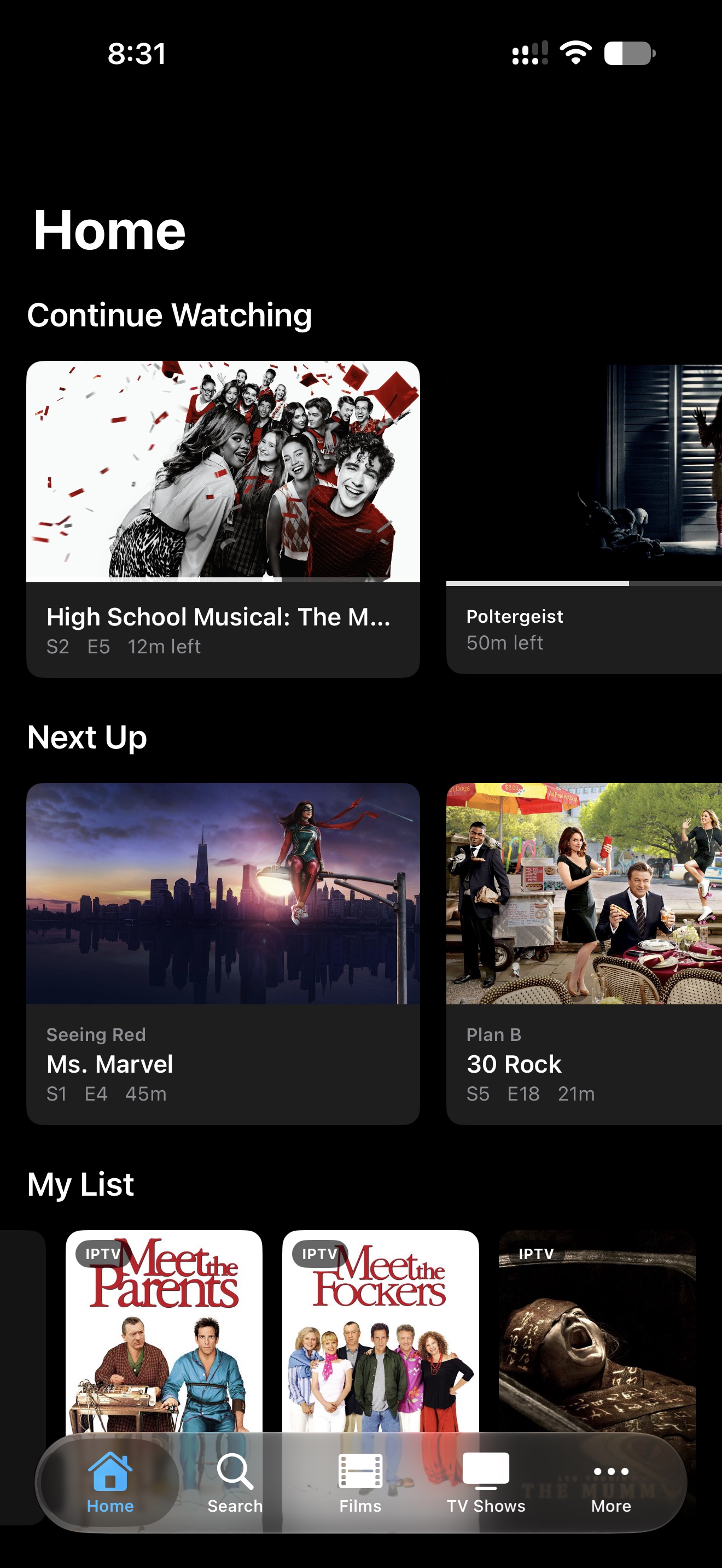 Ultimate Player library view with organized media
